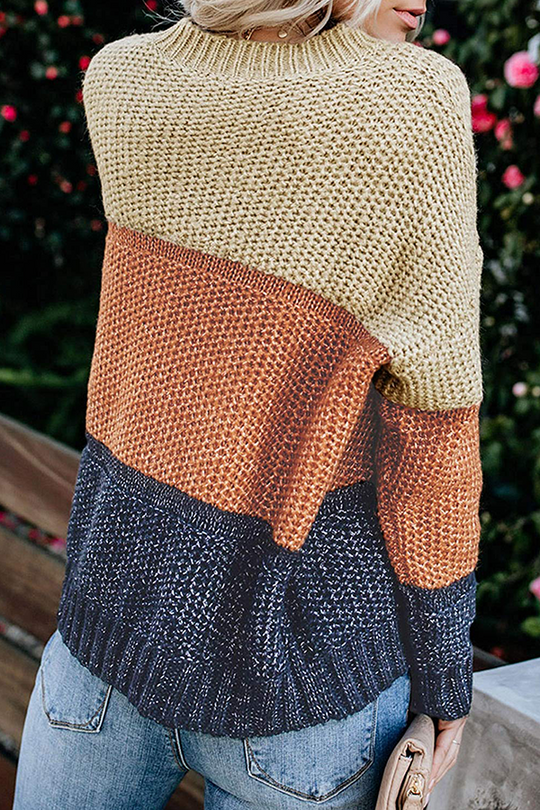 Heidi-Mode | Lässige Patchwork Basic Kontrast O-Hals Tops Pullover