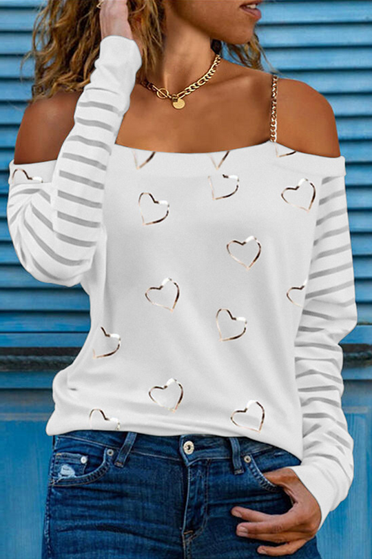 Heidi-Mode | Lässige Street Print Patchwork Ketten Off The Shoulder Tops - 5 Farben