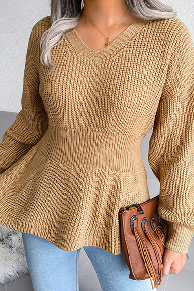 Heidi-Mode | Lässiger Einfarbiger Patches V-Ausschnitt Pullover - 3 Farben