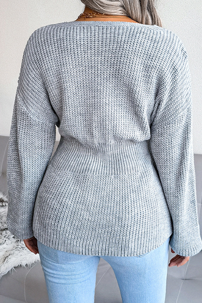 Heidi-Mode | Lässiger Einfarbiger Patches V-Ausschnitt Pullover - 3 Farben
