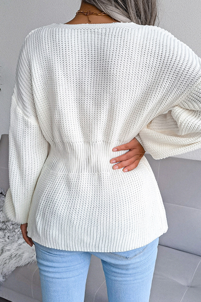 Heidi-Mode | Lässiger Einfarbiger Patches V-Ausschnitt Pullover - 3 Farben