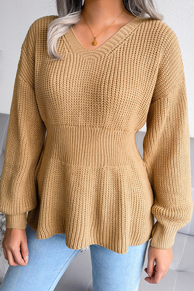 Heidi-Mode | Lässiger Einfarbiger Patches V-Ausschnitt Pullover - 3 Farben