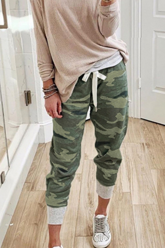 Heidi-Mode | Lässig Camouflage Druck Draw String Capri Patchwork Hosen