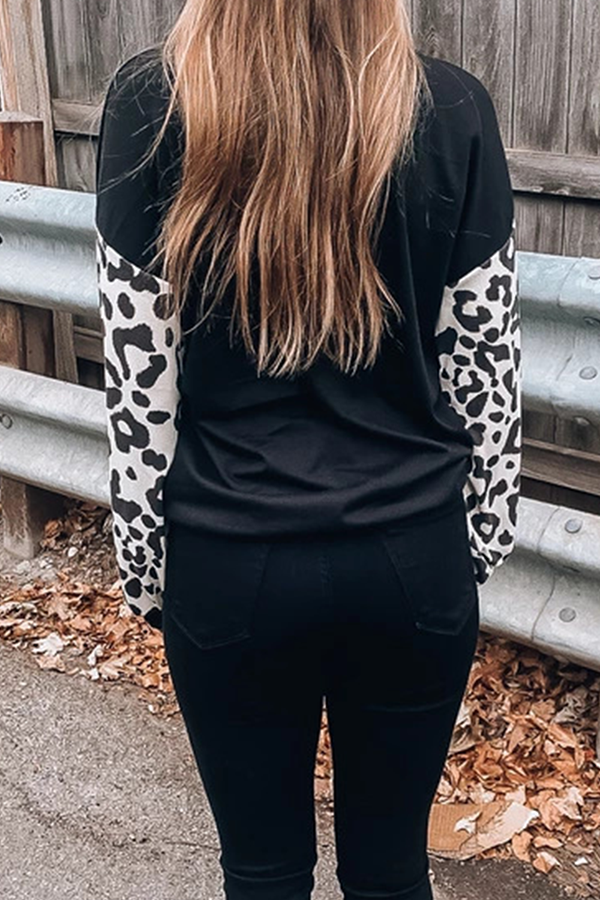 Heidi-Mode | Lässige Leopard Ausgehöhlte Spalt Gemeinsame V-Ausschnitt Tops