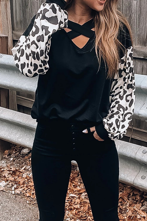 Heidi-Mode | Lässige Leopard Ausgehöhlte Spalt Gemeinsame V-Ausschnitt Tops