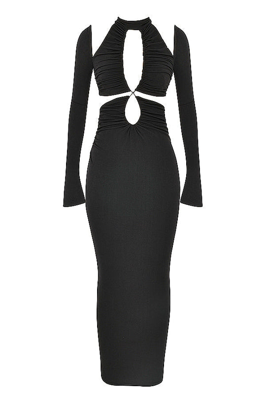Heidi-Mode | Schwarzes Jersey Maxi Kleid mit Ausschnitt