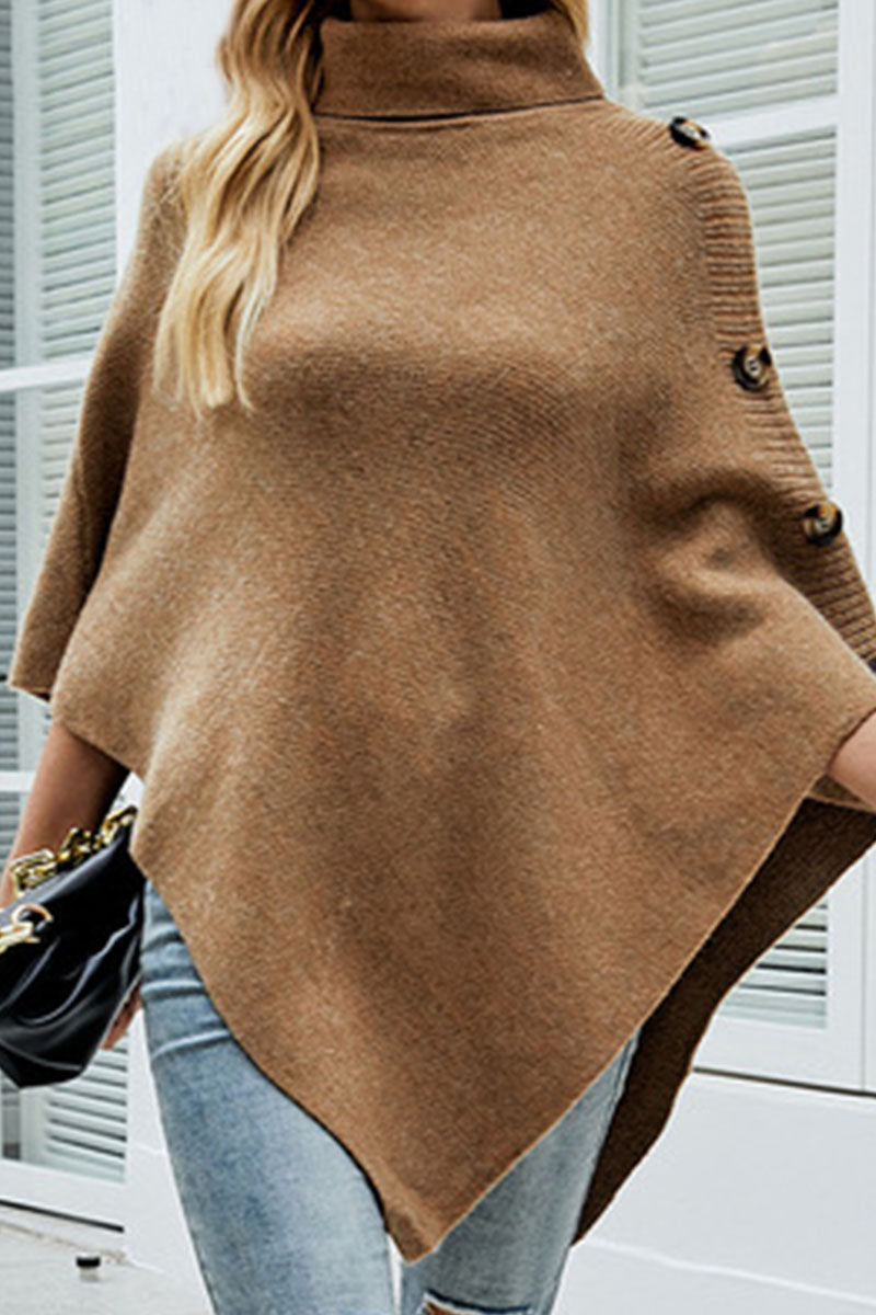 Heidi-Mode | Lässig Fest Solid Patchwork Knöpfe Asymmetrischer Rollkragen Outerwear