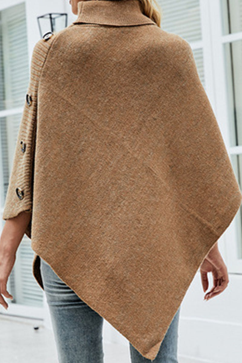 Heidi-Mode | Lässig Fest Solid Patchwork Knöpfe Asymmetrischer Rollkragen Outerwear