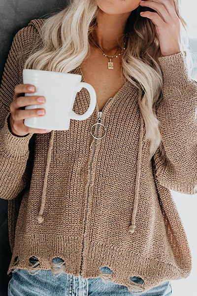 Heidi-Mode | Lässig Street Solid Risse Schnur Tasche Reißverschluss Kapuzenkragen Tops Pullover