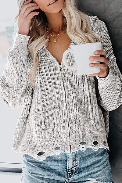 Heidi-Mode | Lässig Street Solid Risse Schnur Tasche Reißverschluss Kapuzenkragen Tops Pullover