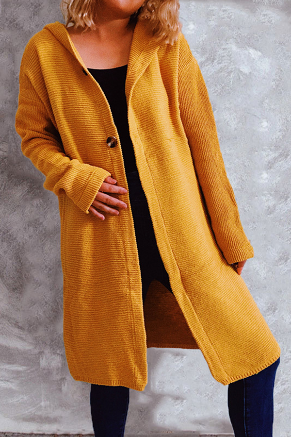 Heidi-Mode | Freizeit Solide Knöpfe Basisch Kapuze Kragen Oberbekleidung Pullover