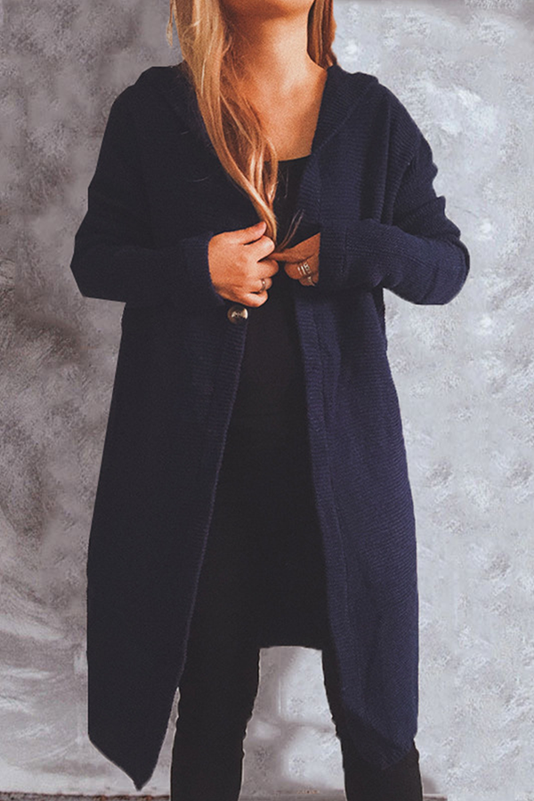 Heidi-Mode | Freizeit Solide Knöpfe Basisch Kapuze Kragen Oberbekleidung Pullover