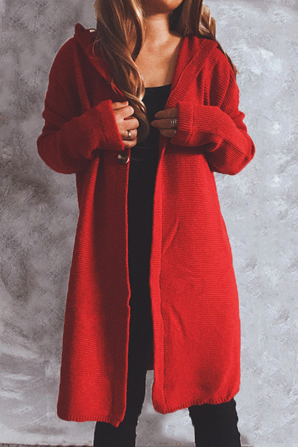 Heidi-Mode | Freizeit Solide Knöpfe Basisch Kapuze Kragen Oberbekleidung Pullover