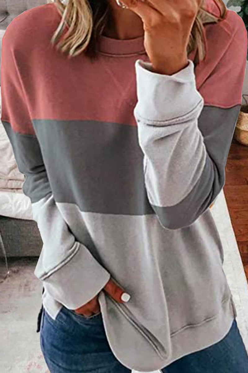 Heidi-Mode | Lässige Farbe Lumpen Patchwork Kontrast O-Ausschnitt Tops - 5 Farben