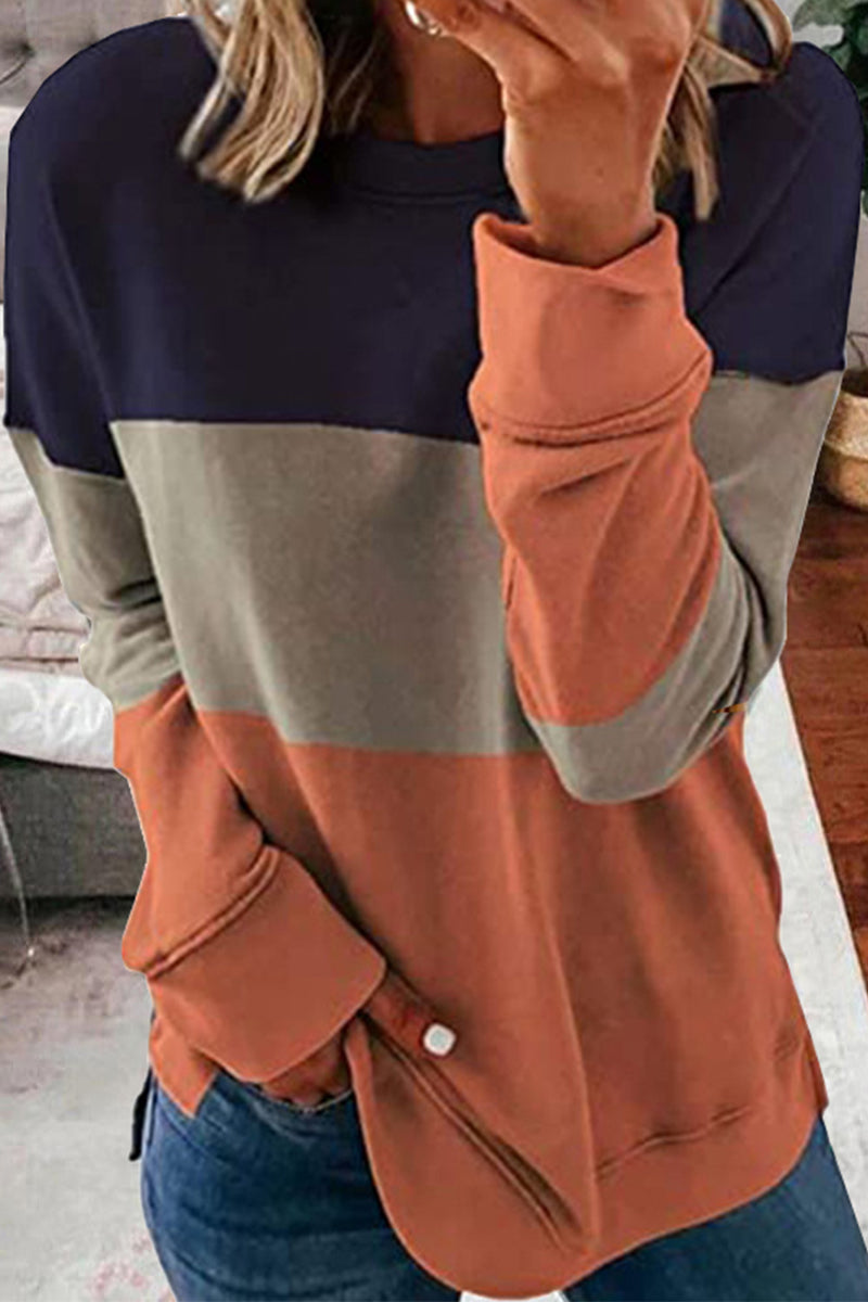 Heidi-Mode | Lässige Farbe Lumpen Patchwork Kontrast O-Ausschnitt Tops - 5 Farben