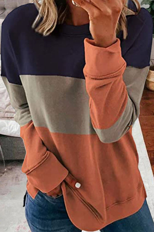 Heidi-Mode | Lässige Farbe Lumpen Patchwork Kontrast O-Ausschnitt Tops - 5 Farben