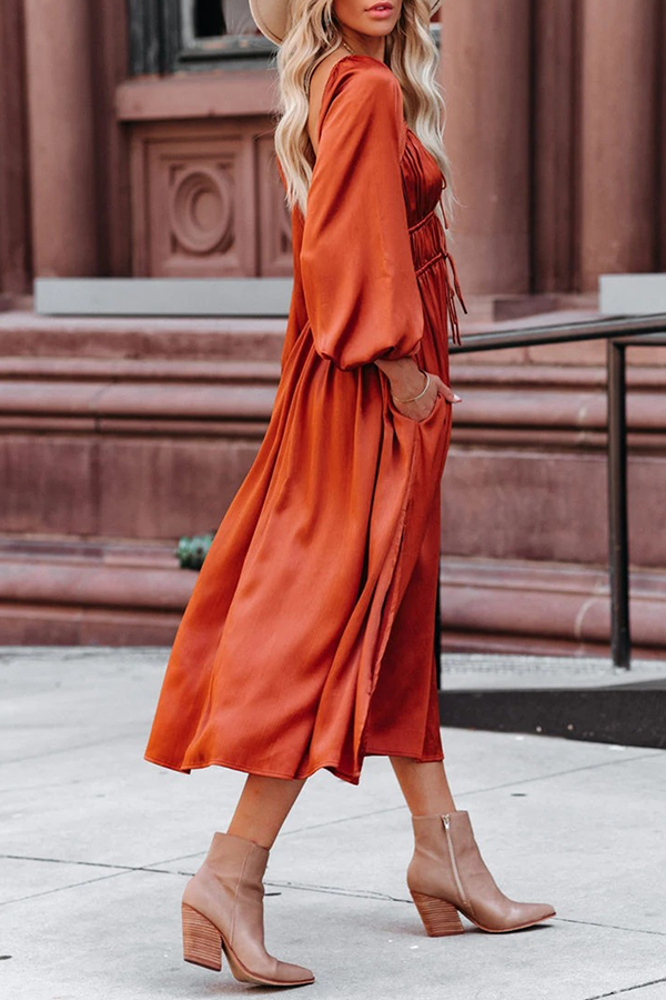 Heidi-Mode | Mode Elegant Solide Frenulum Falten U Hals A Linie Kleider