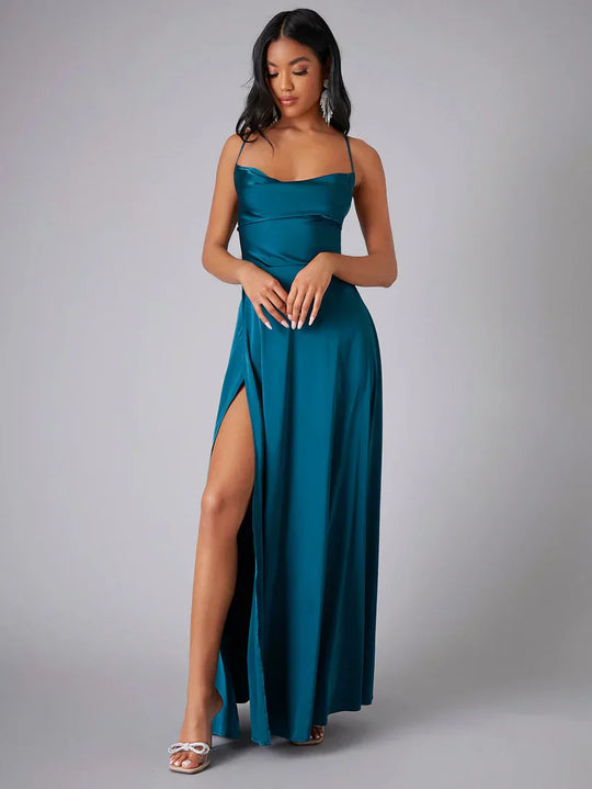 Heidi-Mode | Seiden-Maxikleid mit Geflochtenem Rücken Kleid Dich für Formelle Anlässe Lucette