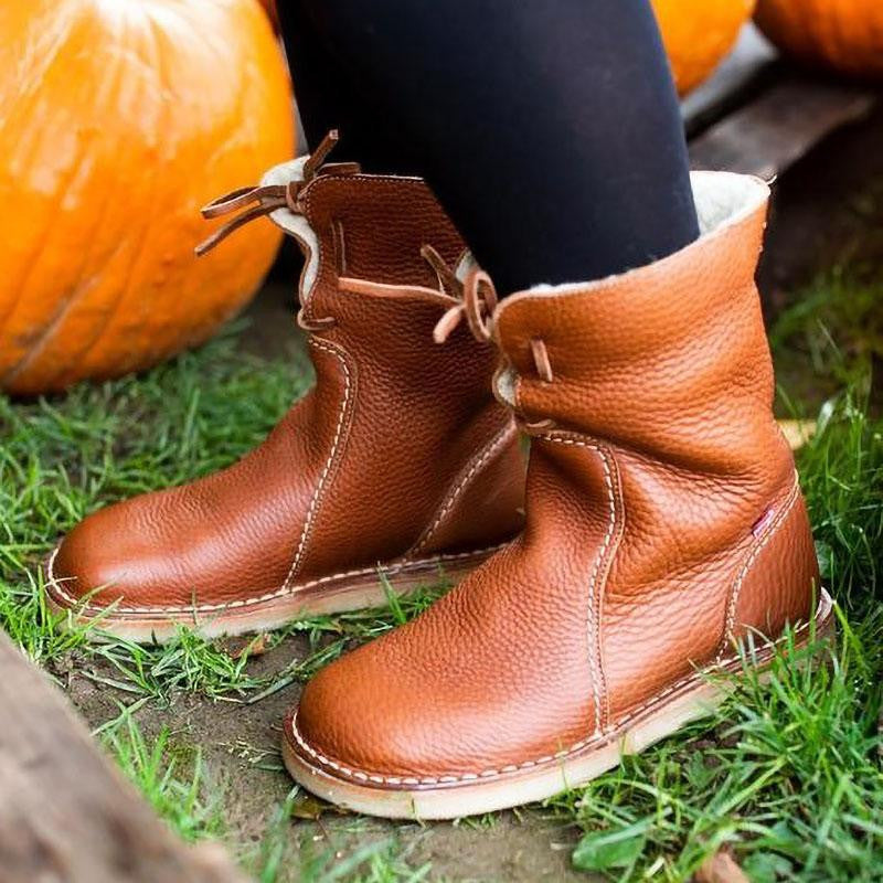 Heidi-Mode | Wasserdichte Lederstiefel mit warmem Wollfutter