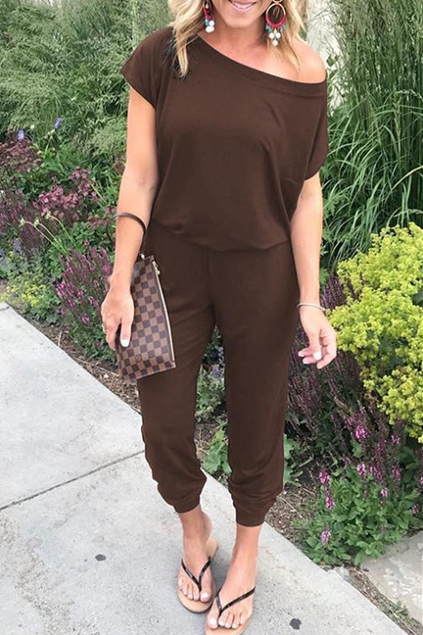 casual lockere schräg hals jumpsuit