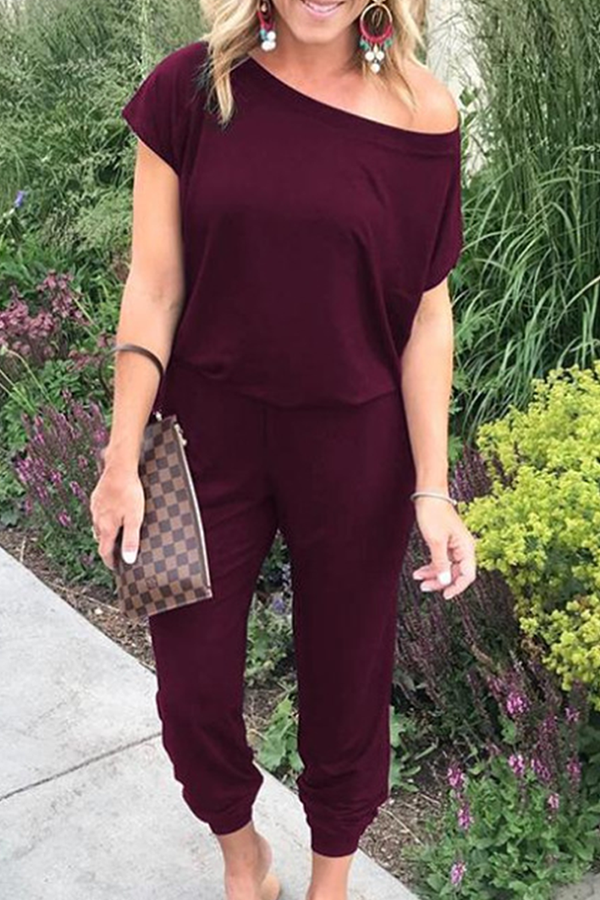 casual lockere schräg hals jumpsuit