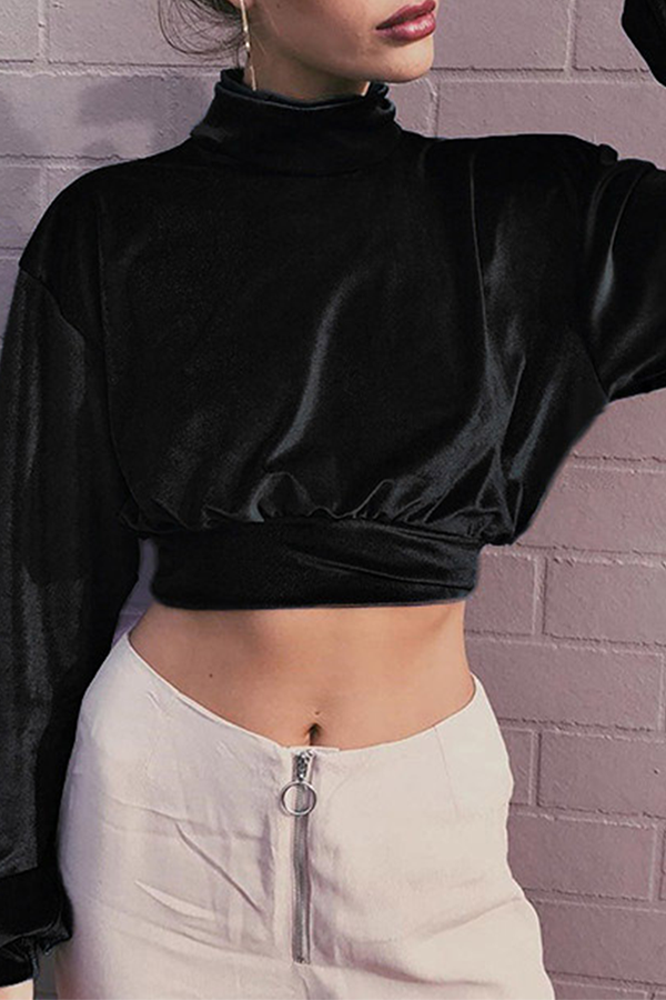 Heidi-Mode | Mode Freizeit Unifarben Patchwork Rollkragen Tops