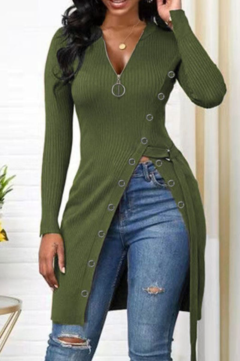 Heidi-Mode | Mode Freizeit Einfarbig Patchwork V-Ausschnitt Tops