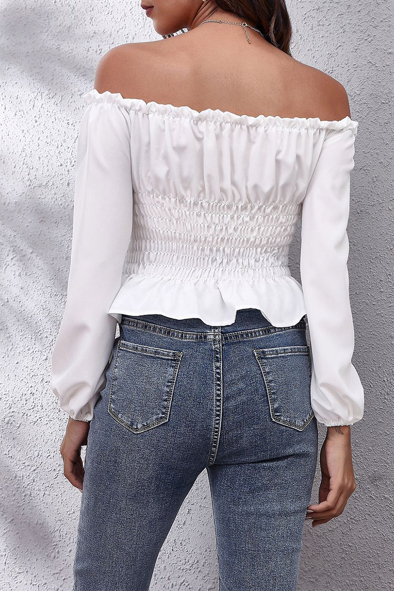 Heidi-Mode | Casual Solid Split Joint Off The Shoulder Tops