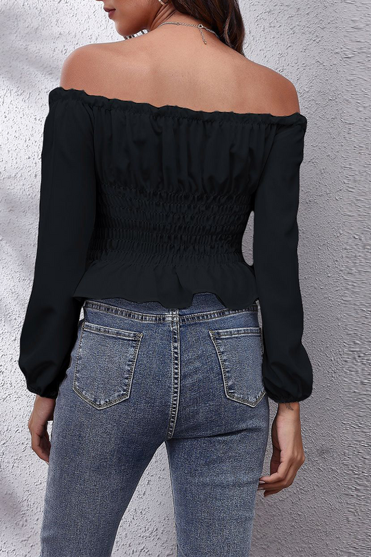 Heidi-Mode | Casual Solid Split Joint Off The Shoulder Tops