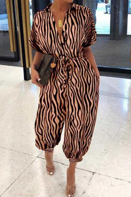 Heidi-Mode | Lässiger Print Patchwork V-Ausschnitt Harlan Jumpsuits
