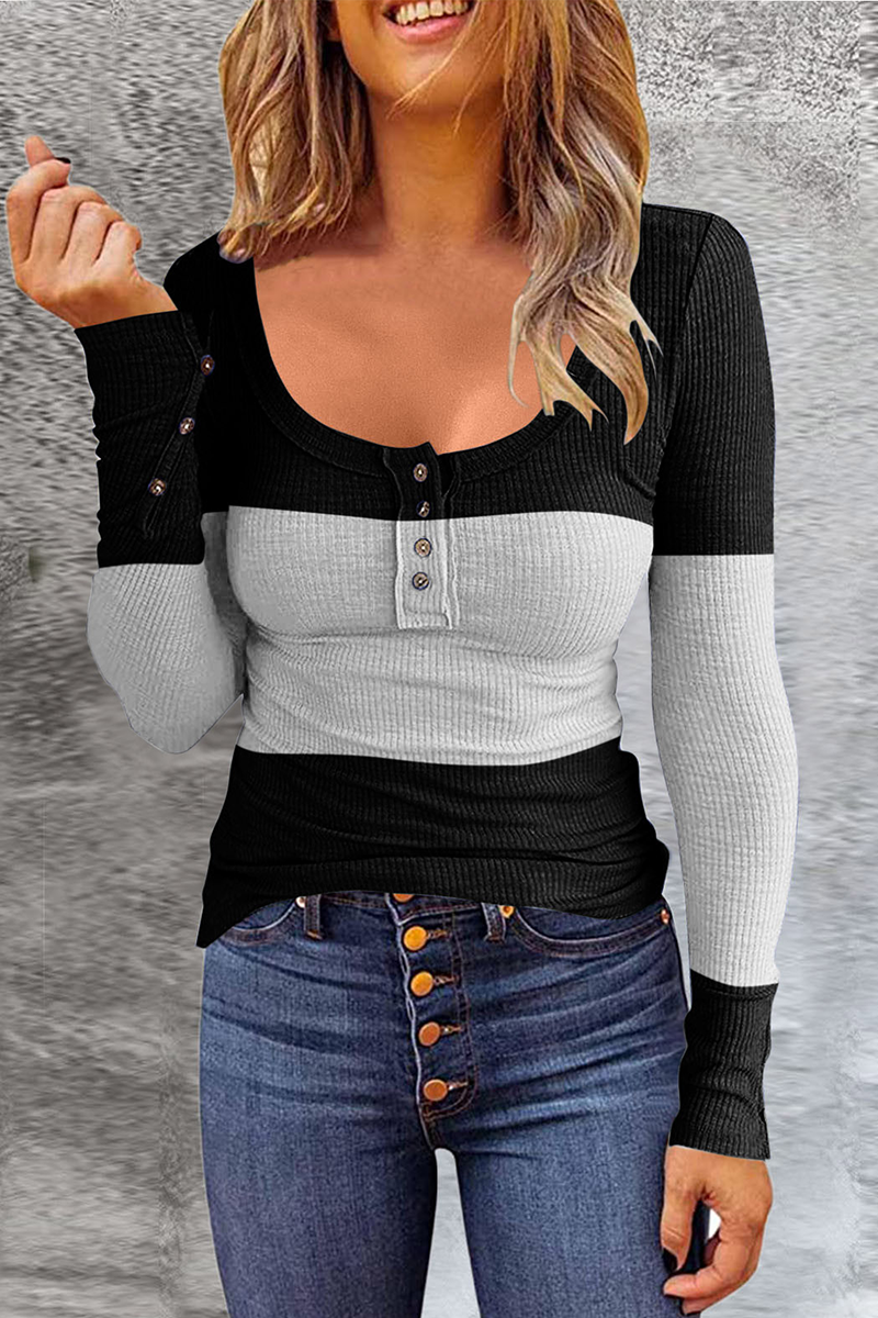Heidi-Mode | Lässige Allmähliche Veränderung Patchwork U-Ausschnitt Tops