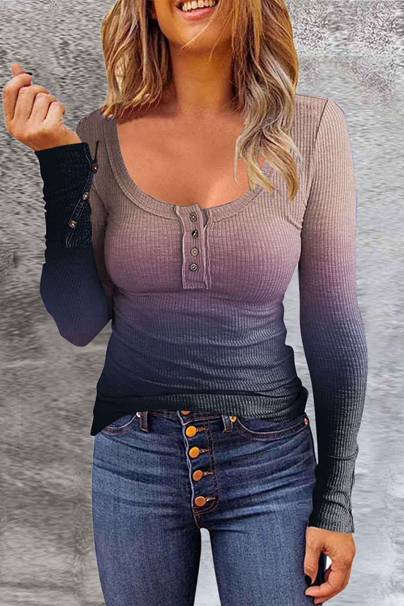 Heidi-Mode | Lässige Allmähliche Veränderung Patchwork U-Ausschnitt Tops