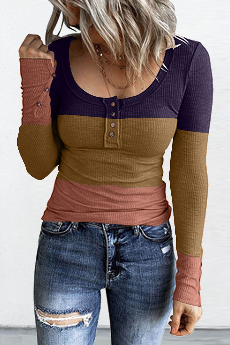 Heidi-Mode | Lässige Allmähliche Veränderung Patchwork U-Ausschnitt Tops