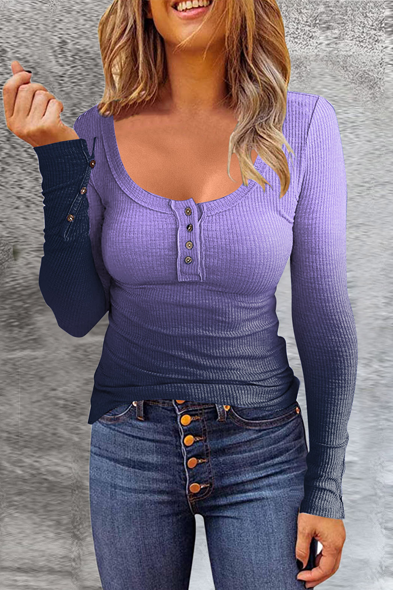 Heidi-Mode | Lässige Allmähliche Veränderung Patchwork U-Ausschnitt Tops