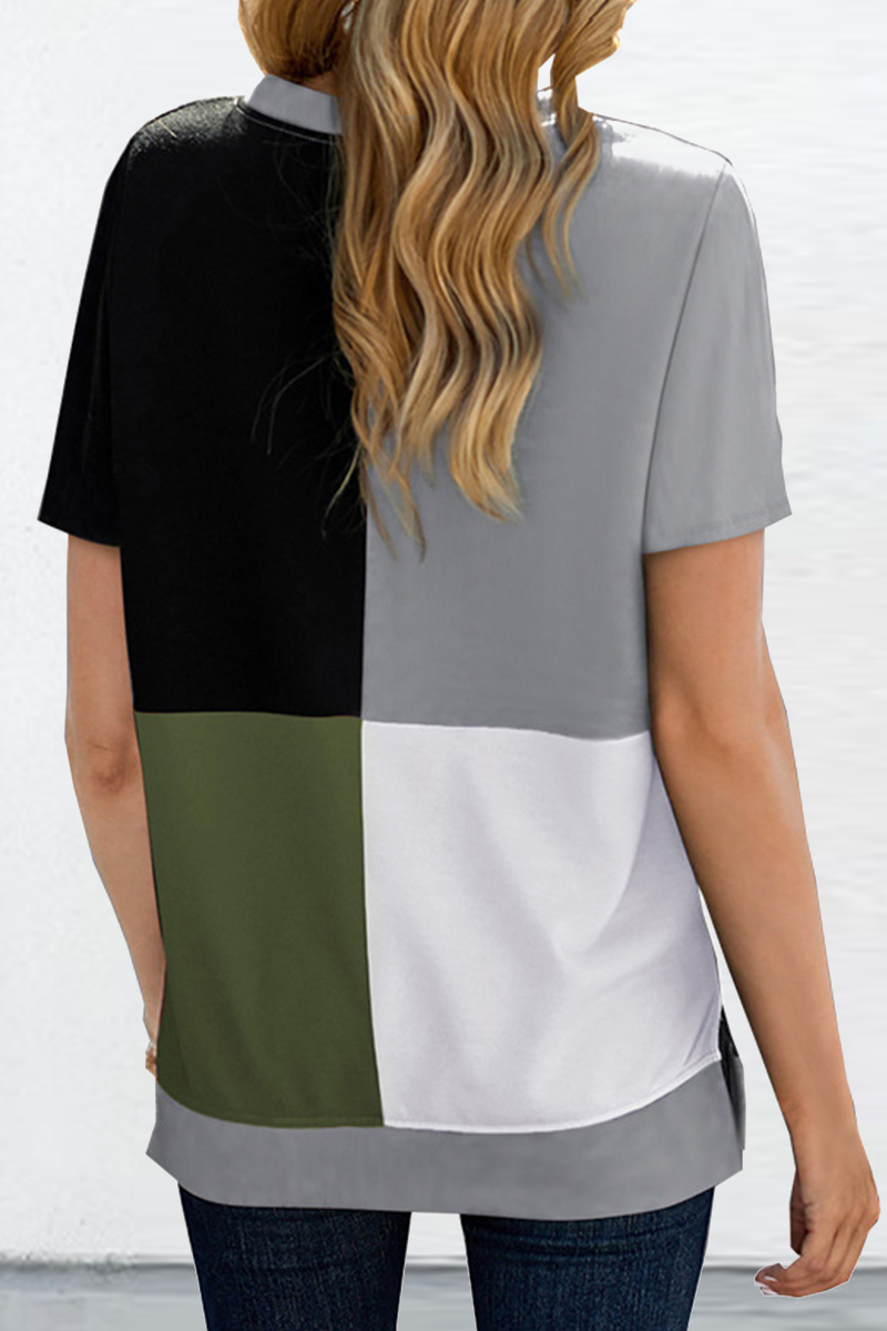 Heidi-Mode | Lässige Einfarbige Patchwork O-Ausschnitt T-Shirts