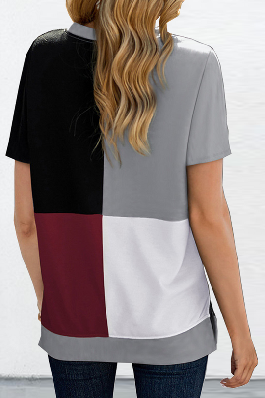 Heidi-Mode | Lässige Einfarbige Patchwork O-Ausschnitt T-Shirts