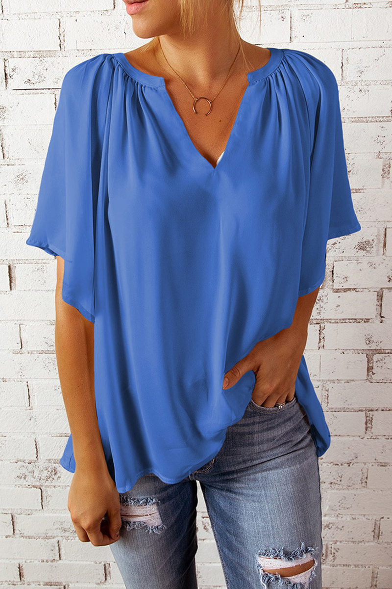 Heidi-Mode | Lässige Einfarbige Patchwork V-Ausschnitt T-Shirts - 6 Farben