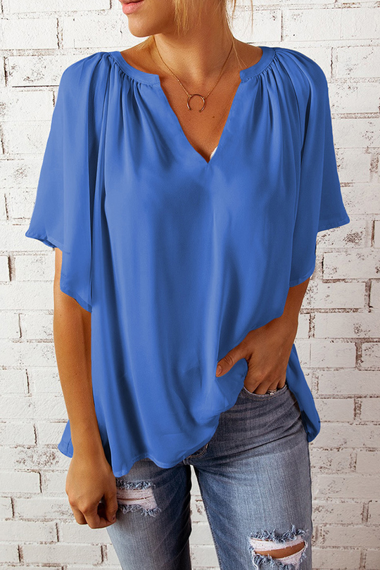 Heidi-Mode | Lässige Einfarbige Patchwork V-Ausschnitt T-Shirts - 6 Farben