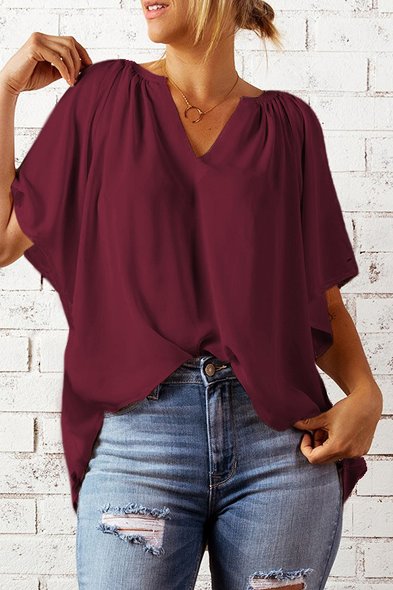 Heidi-Mode | Lässige Einfarbige Patchwork V-Ausschnitt T-Shirts - 6 Farben