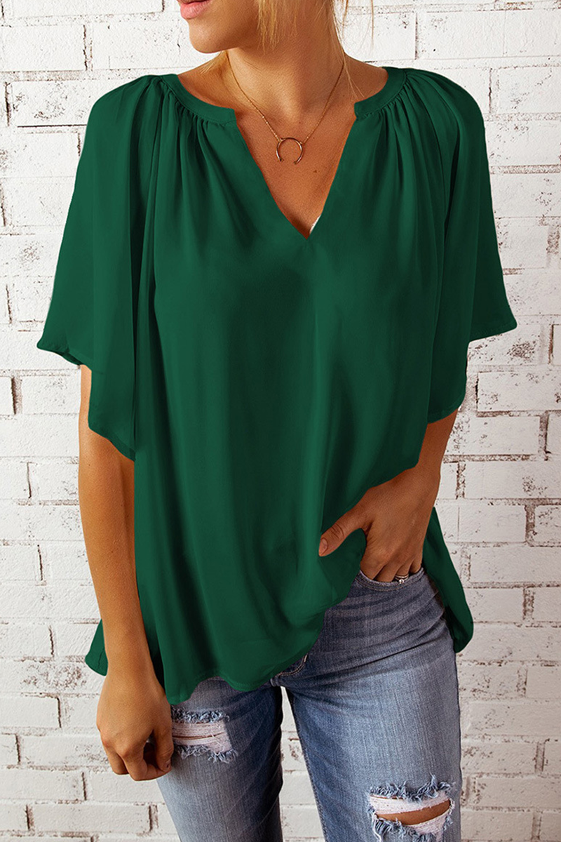 Heidi-Mode | Lässige Einfarbige Patchwork V-Ausschnitt T-Shirts - 6 Farben