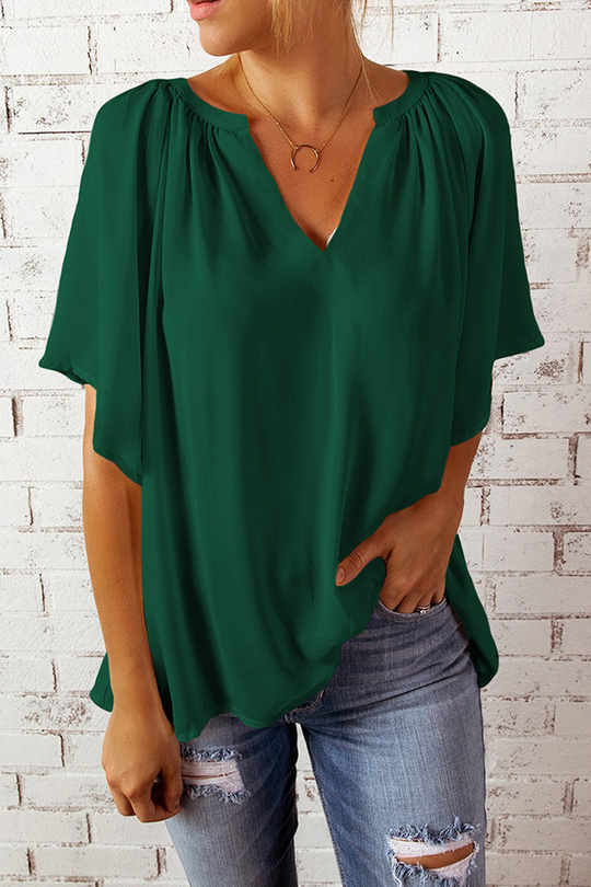 Heidi-Mode | Lässige Einfarbige Patchwork V-Ausschnitt T-Shirts - 6 Farben