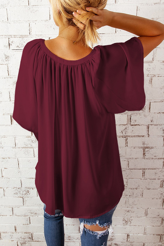 Heidi-Mode | Lässige Einfarbige Patchwork V-Ausschnitt T-Shirts - 6 Farben