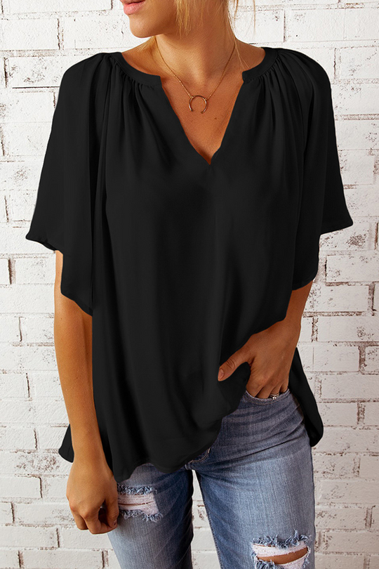 Heidi-Mode | Lässige Einfarbige Patchwork V-Ausschnitt T-Shirts - 6 Farben