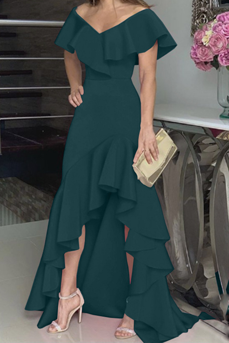 Heidi-Mode | Fashion Solid Flounce Off The Shoulder Irregular Dress Kleider - 5 Farben