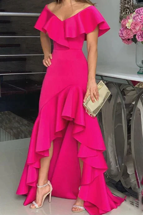 Heidi-Mode | Hotlula Mode, Festlich, Unregelmäßiges Kleid mit Rüschen An Den Schultern