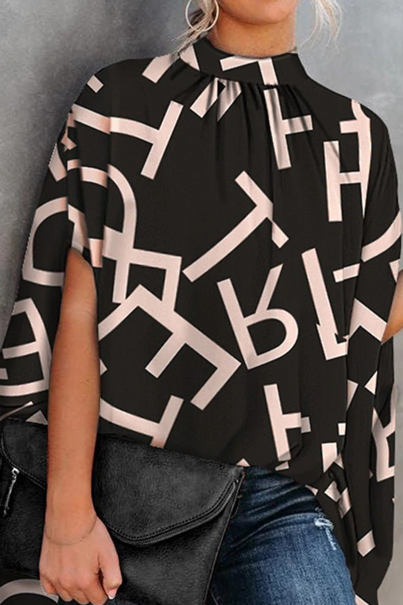 Heidi-Mode | Fashion Print Split Joint Halb A Rollkragen Tops - 5 Farben
