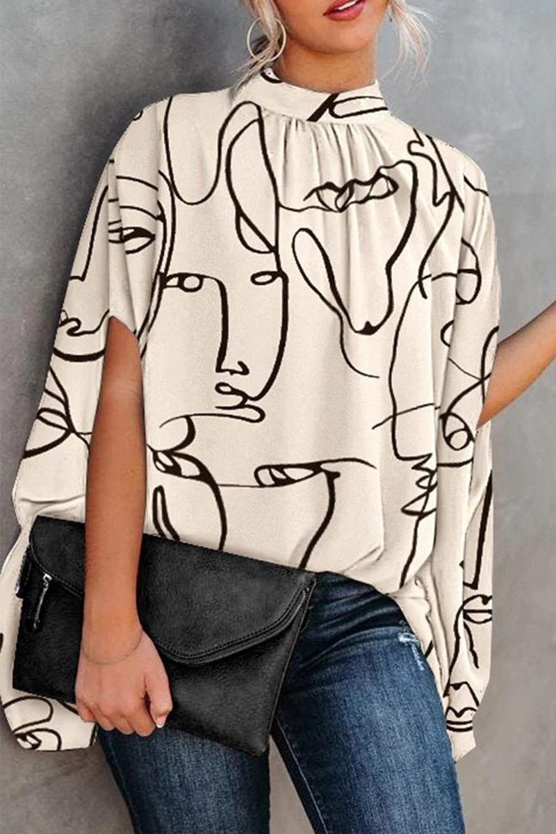 Heidi-Mode | Fashion Print Split Joint Halb A Rollkragen Tops - 5 Farben