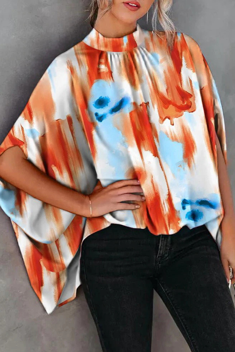 Heidi-Mode | Fashion Print Split Joint Halb A Rollkragen Tops - 5 Farben