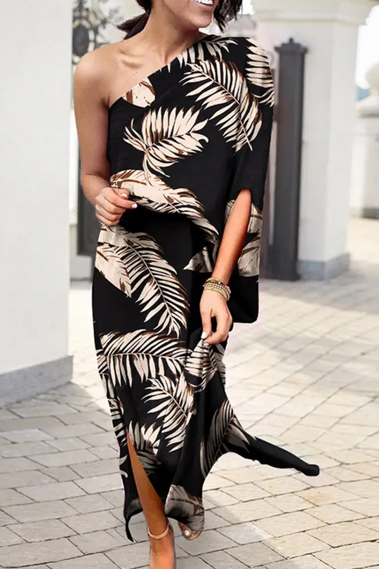 Mode Print Ein Schulter Taille Rock Kleid