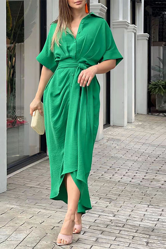 Heidi-Mode | Lässige Solide Patchwork Gedämpfte Kragen Hemdkleid Kleider